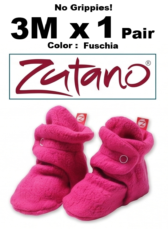 3M x 1 Pair Fuchsia Pink Zutano Baby Booties