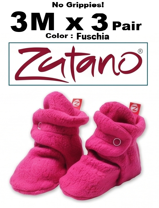 3M x 3 Pair Fuchsia Pink Zutano Baby Booties