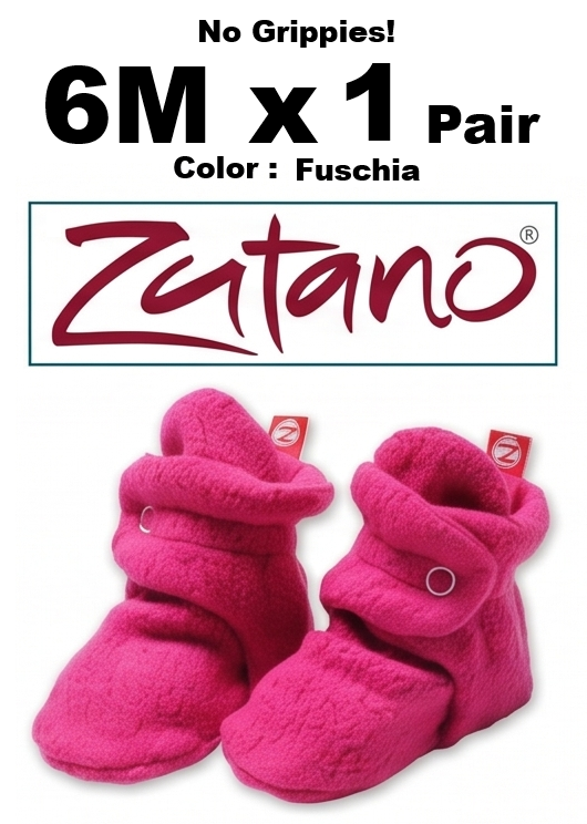 6M x 1 Pair Fuchsia Pink Zutano Baby Booties