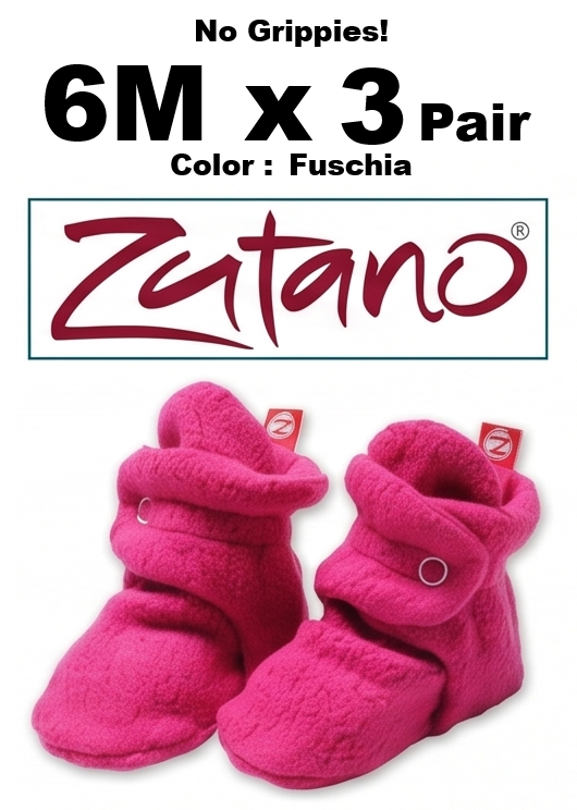 6M x 3 Pair Fuchsia Pink Zutano Baby Booties