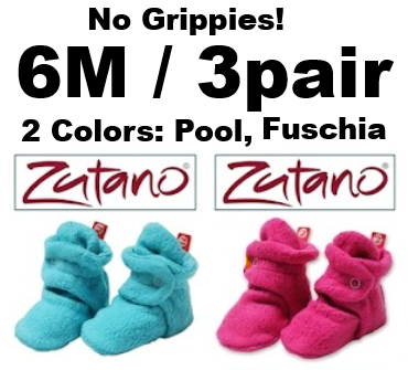Zutano Baby Booties — 3-Pack · 6M · Pool + Fuchsia Mix